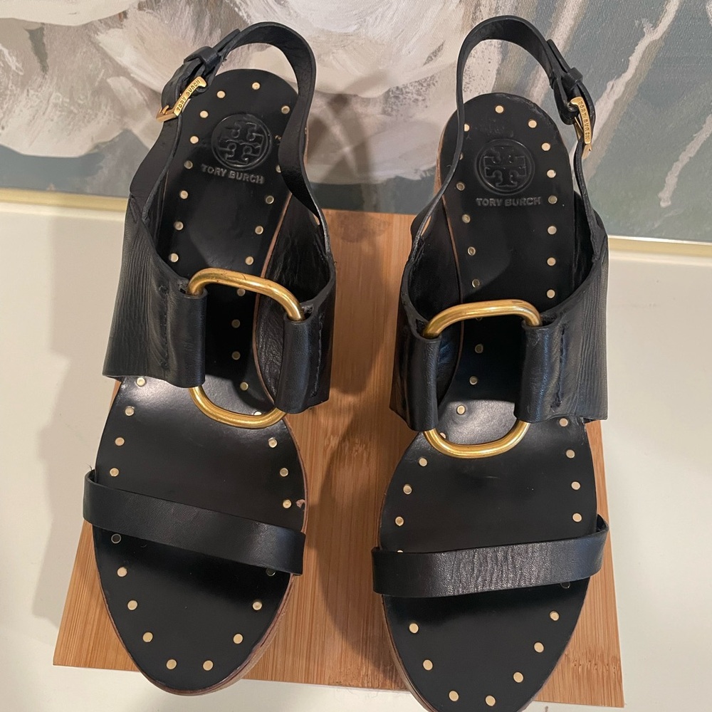 Tory Burch Black Leather Platform Sandal